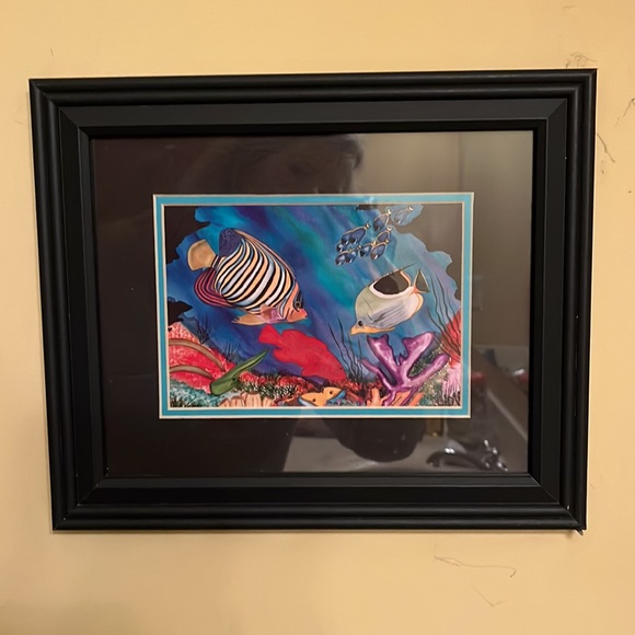 Pair of colorful Artist’s prints of tropical fish, 12” x 10”, in black frames - Picture 6 of 11